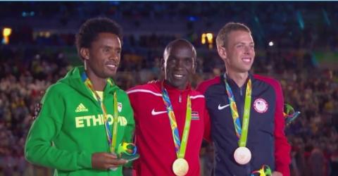 Feyisa Lilesa of Ethiopia at Men's Marathon Medal Ceremony